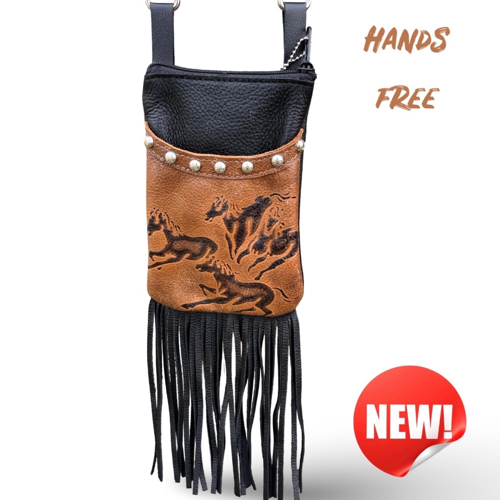NEW - Cell Phone Hip Bag with embossed leather horses